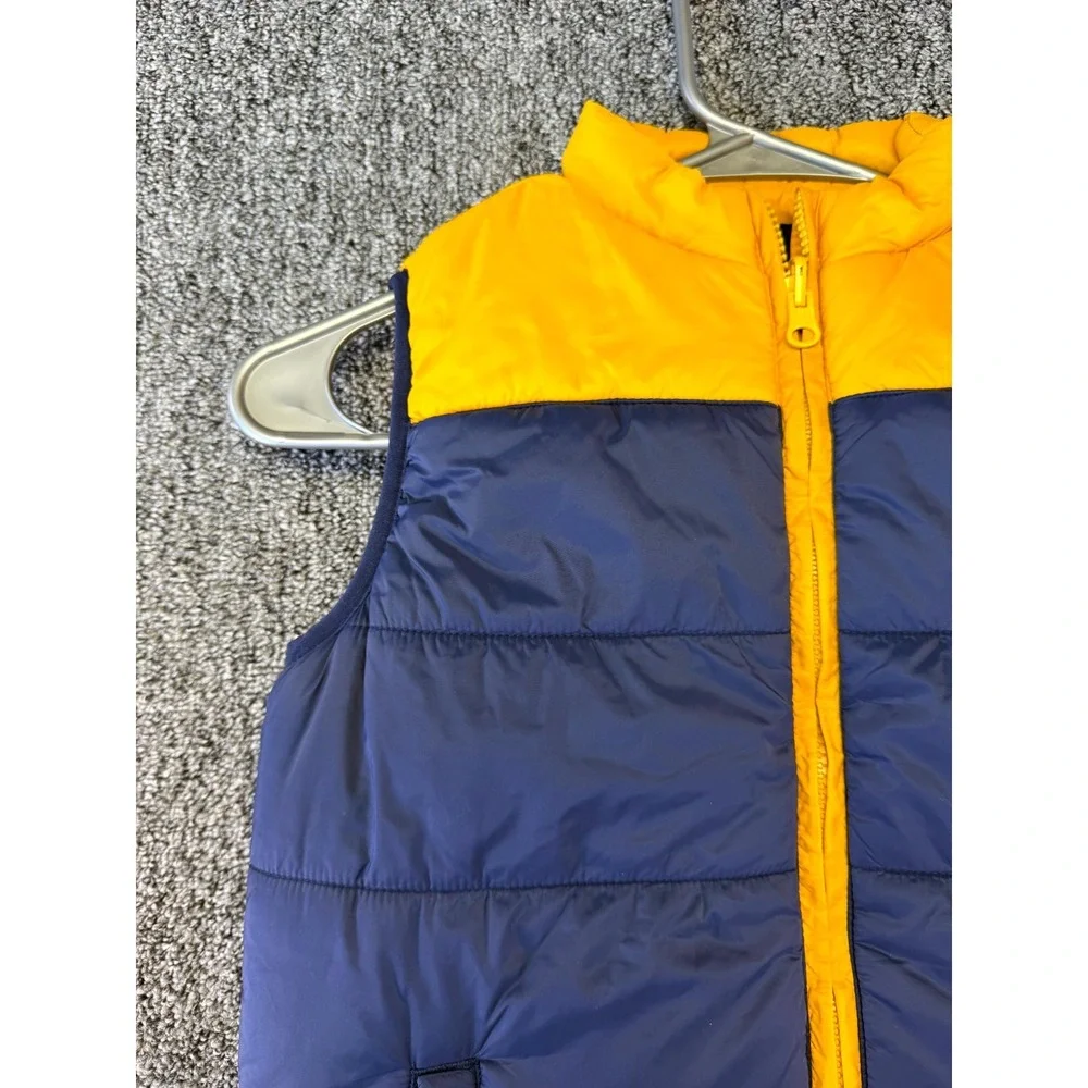 Janie and Jack Reversible Puffer Vest Boys 7/8 Blue Yellow Adventure Outerwear